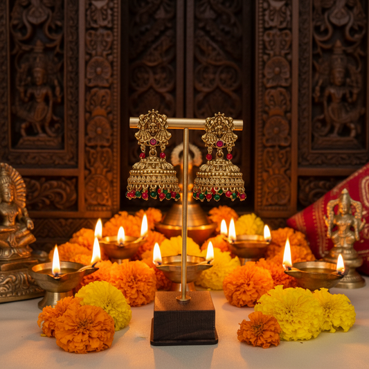 Temple Lakshmi Multicolor Jhumka Earrings