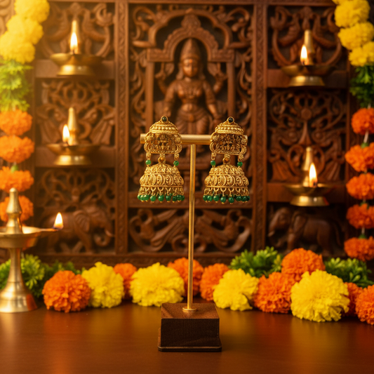 Emerald Antique Jhumka Earrings