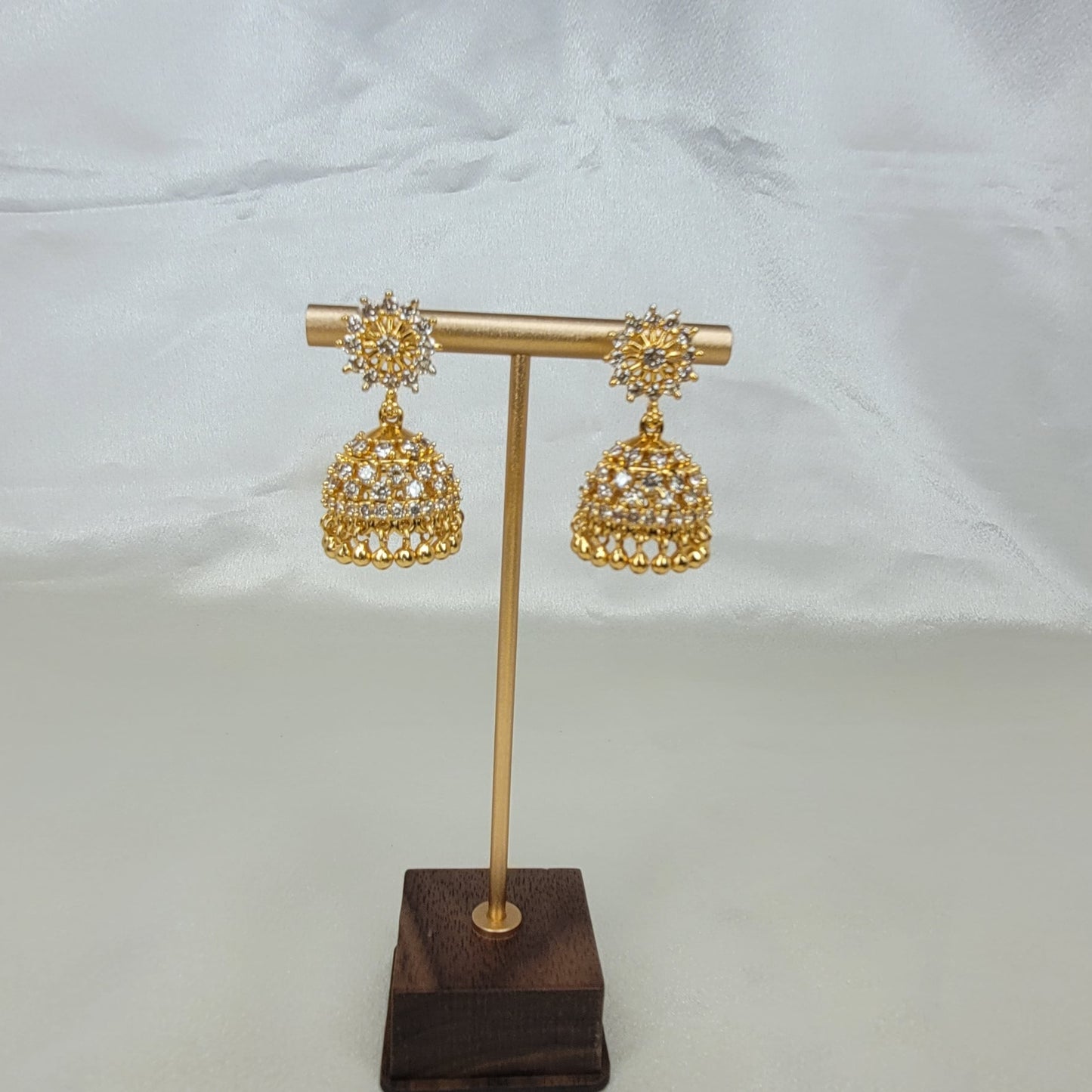 Gold-Plated CZ Floral Jhumka Earrings