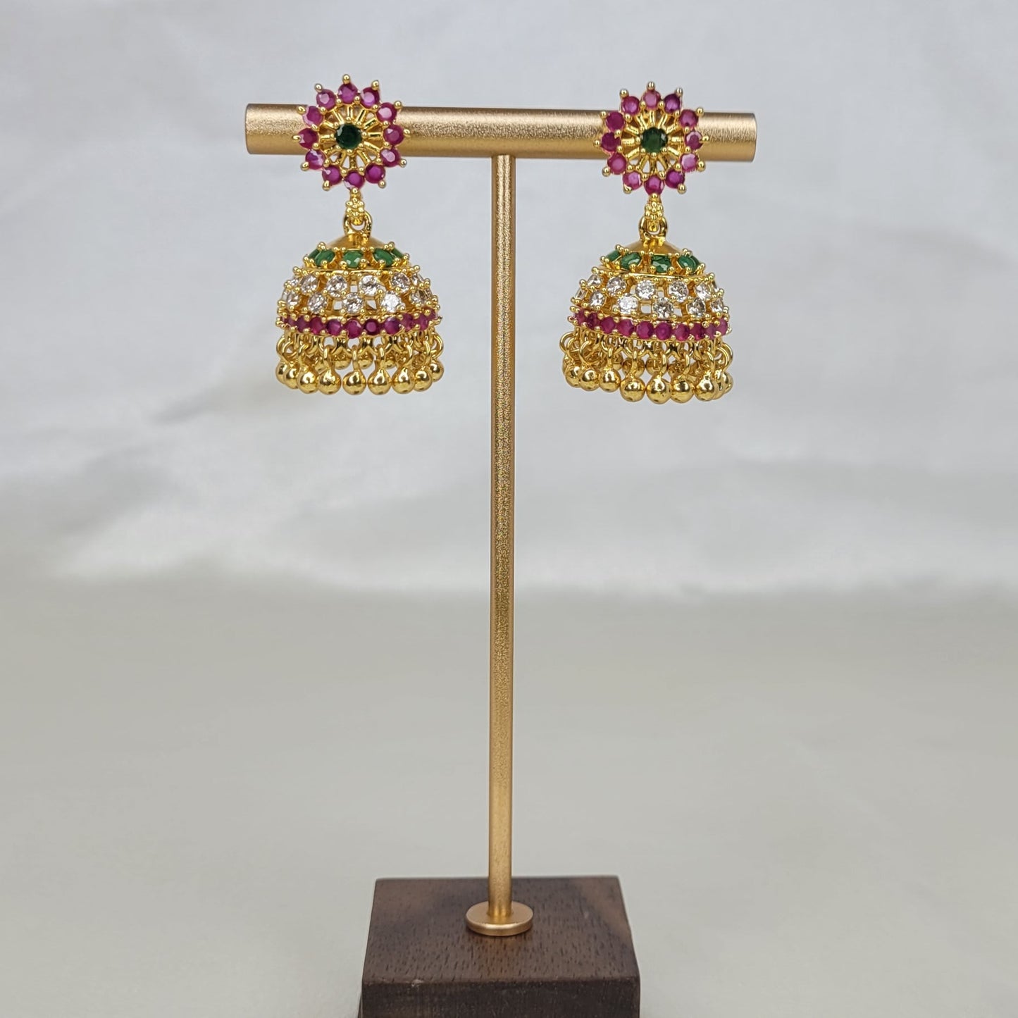 Premium Multicolor CZ Floral Jhumka Earrings