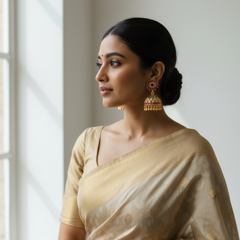 Premium Multicolor CZ Floral Jhumka Earrings