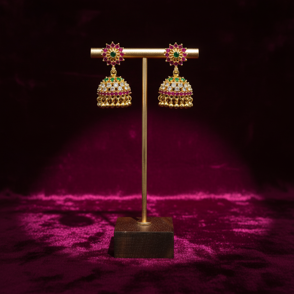 Premium Multicolor CZ Floral Jhumka Earrings