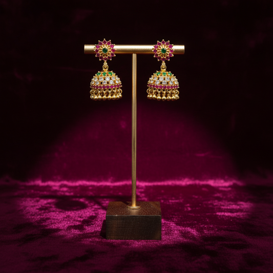 Premium Multicolor CZ Floral Jhumka Earrings