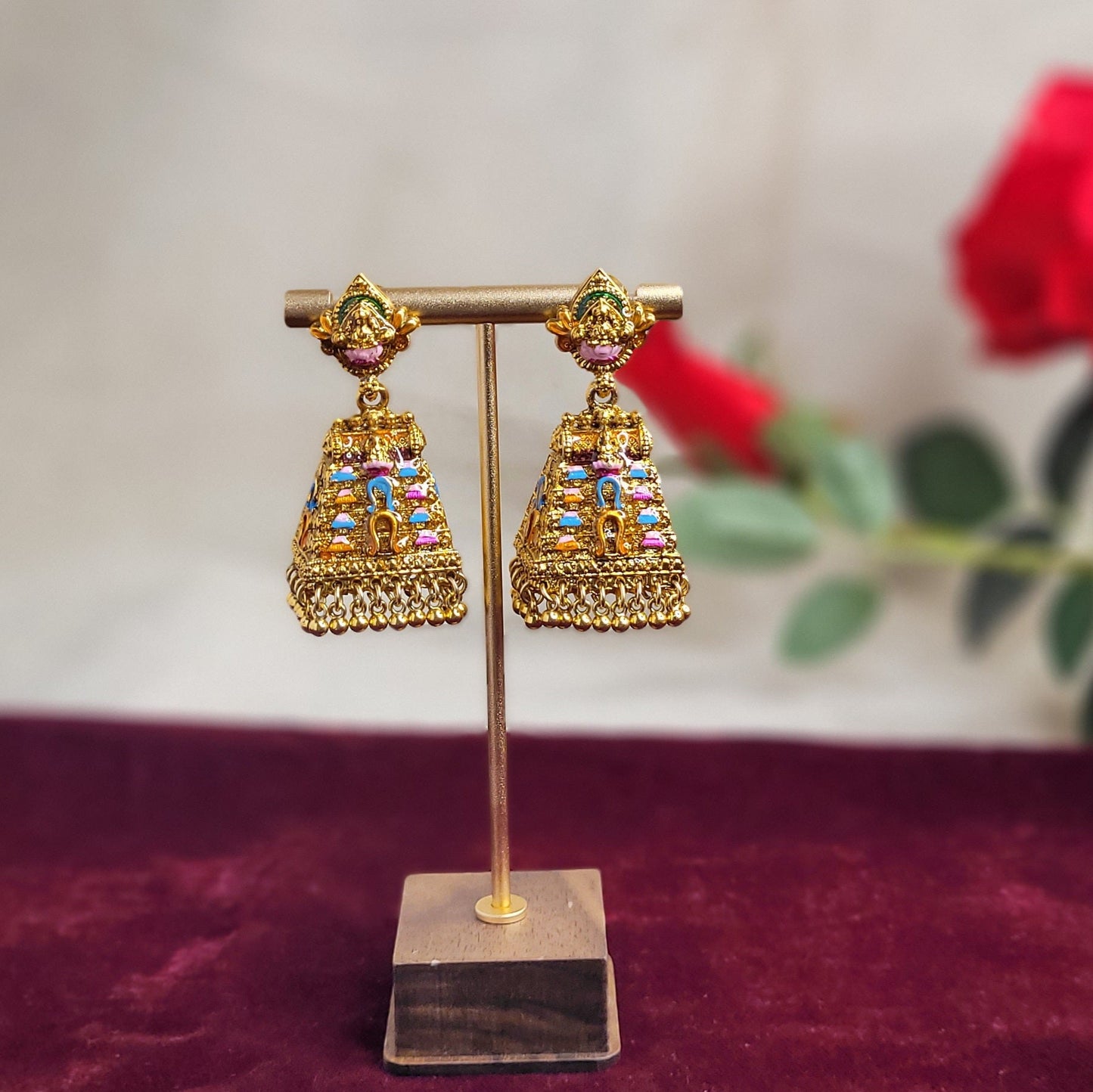 Royal Multicolor Gopuram Jhumka Earrings