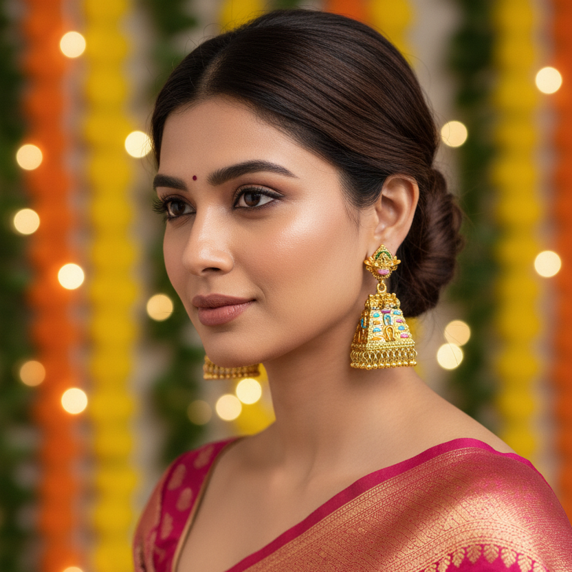 Royal Multicolor Gopuram Jhumka Earrings