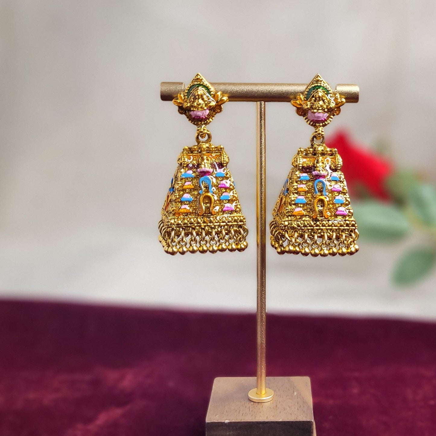 Royal Multicolor Gopuram Jhumka Earrings