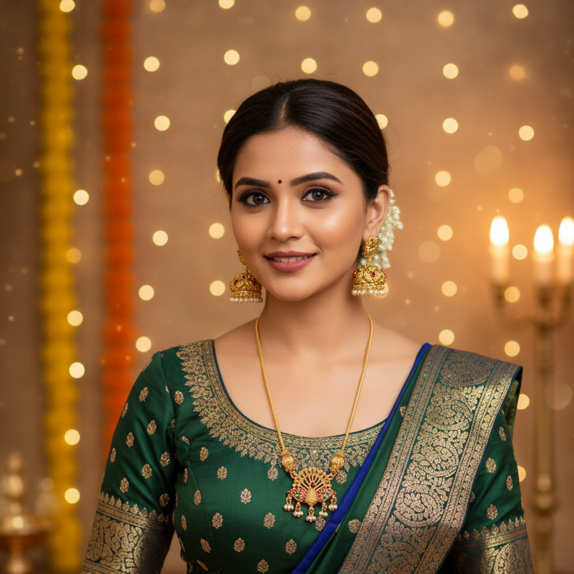 Antique Gold Peacock Pendant Necklace Set with Jhumka Earrings