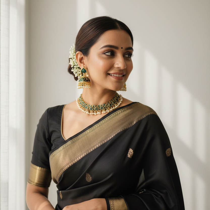 Green Enamel Jhumka Earrings with Pearl Danglers