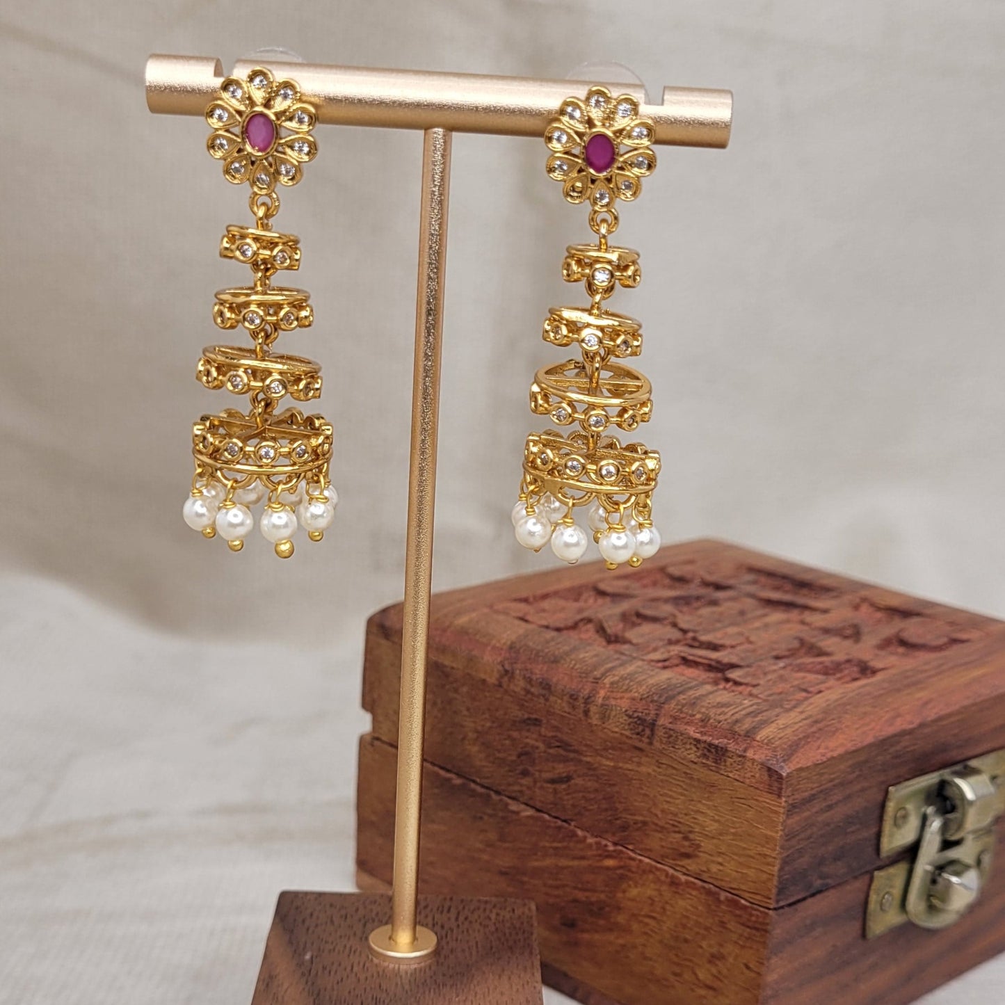 Ruby Pearl Layered Jhumka Earrings