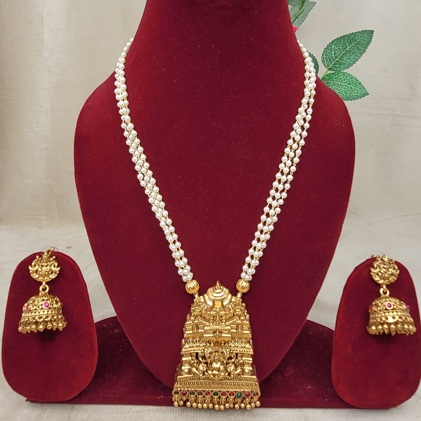 Temple Gopuram Pearl Haram Necklace Set