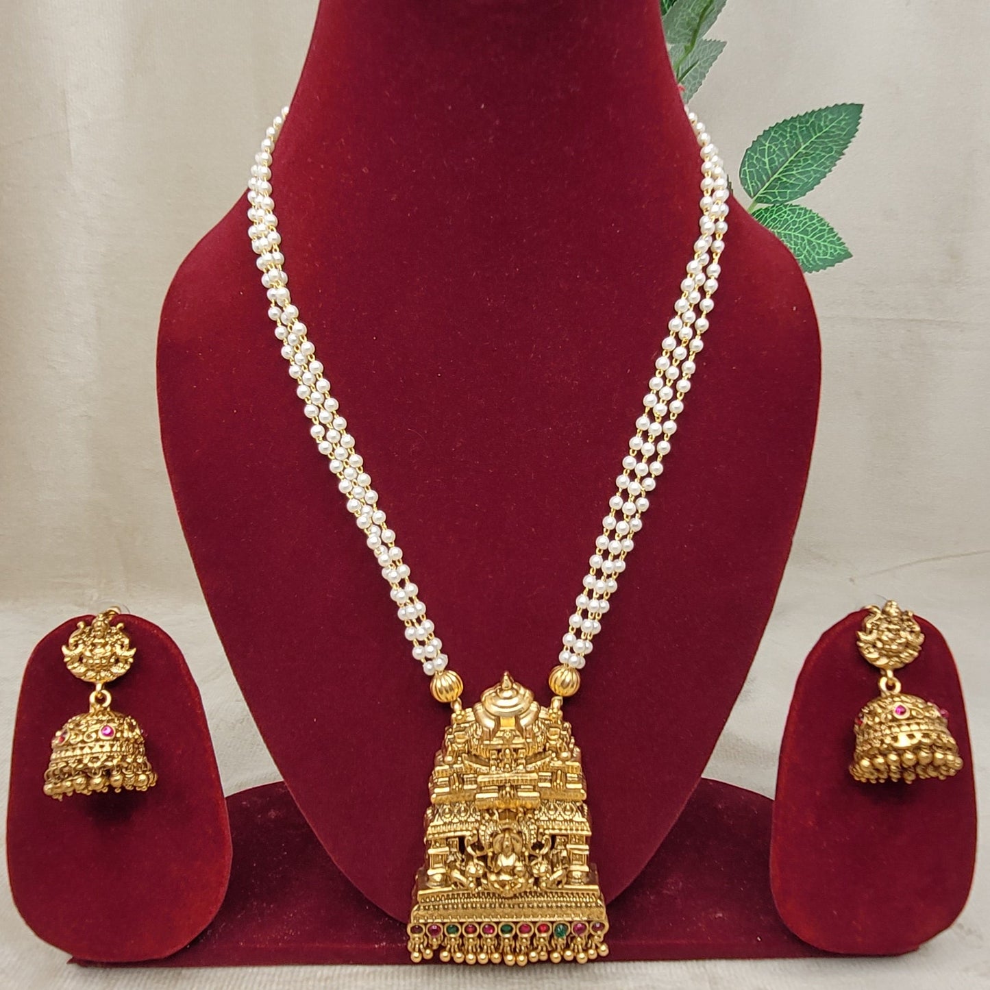 Temple Gopuram Pearl Haram Necklace Set