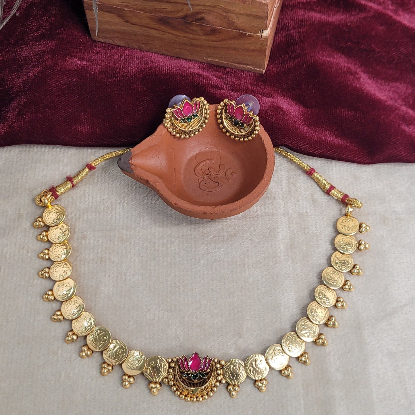 Ruby - Lotus Coin Necklace Set