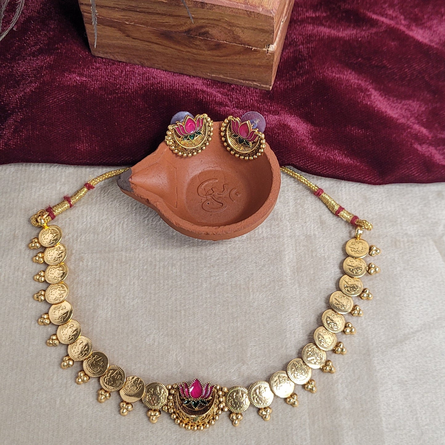 Ruby - Lotus Coin Necklace Set