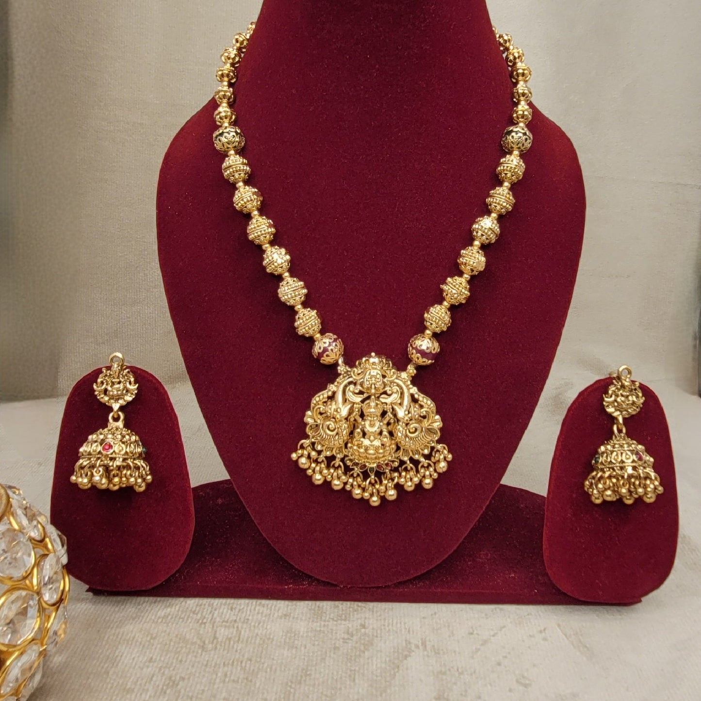 Lakshmi Temple Pendant Beaded Necklace Set