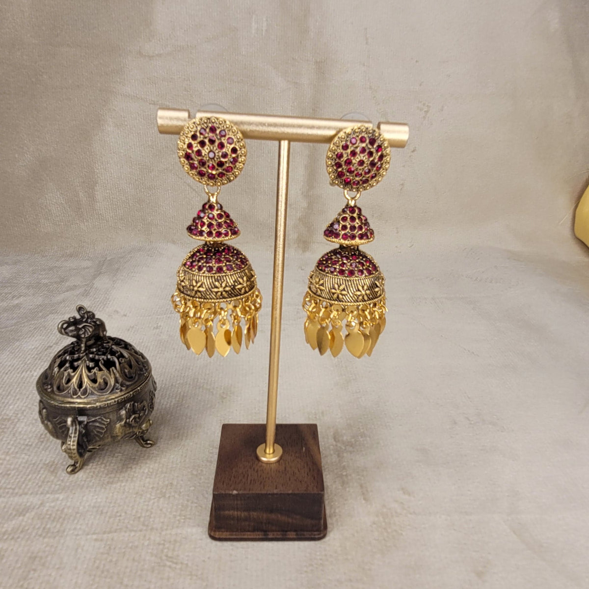 Antique Ruby 2-layer Elakkathali Jhumka