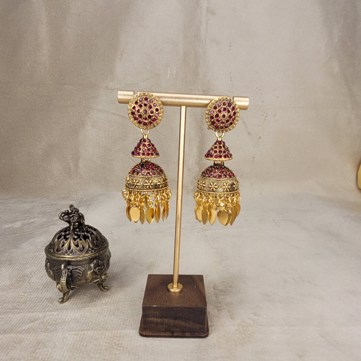 Antique Ruby 2-layer Elakkathali Jhumka