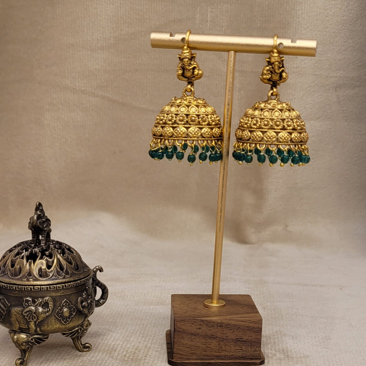 Antique Gold-Finish Ganesh Jhumka Earrings