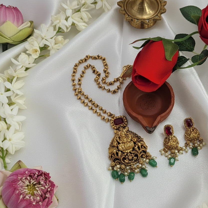Antique Gold Lakshmi Long Pendant Set