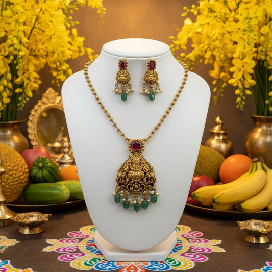 Antique Gold Lakshmi Long Pendant Set