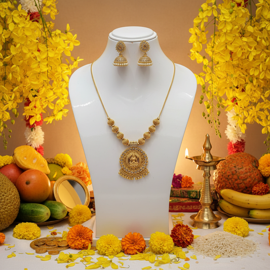 Gold Plated Lakshmi Pendant with Earring Set