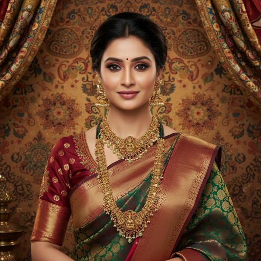 Premium Quality Two layered Lakshmi Bridal Necklace Set