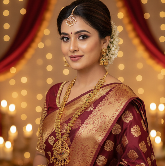 Antique Gold- Goddess Pendant Haram with Jhumka