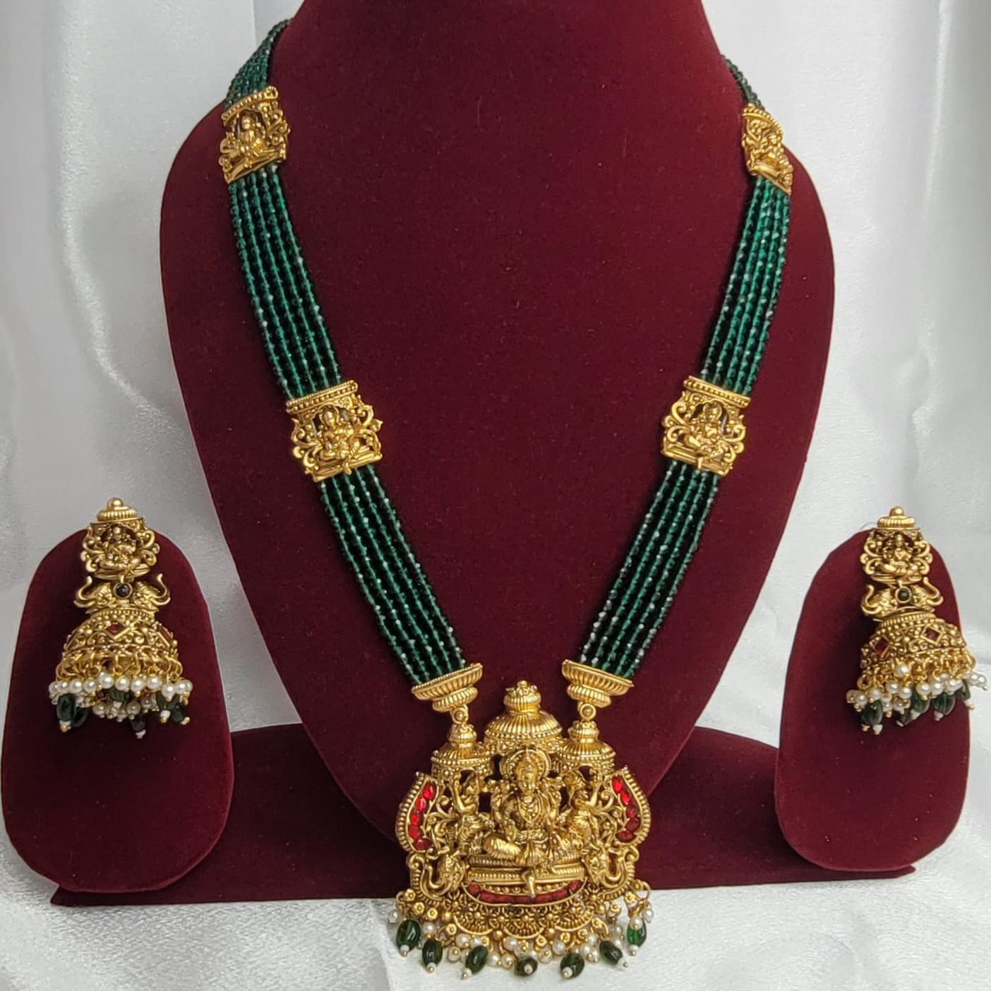 Antique - Green Beaded Lakshmi Necklace Set
