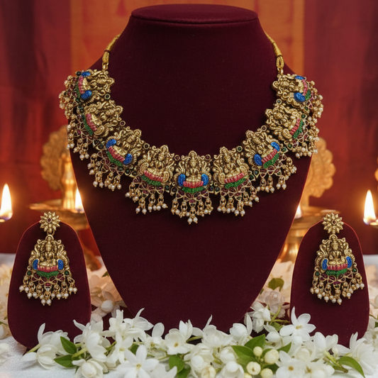 Elegant Pearl & Beaded Meenakari Choker Set