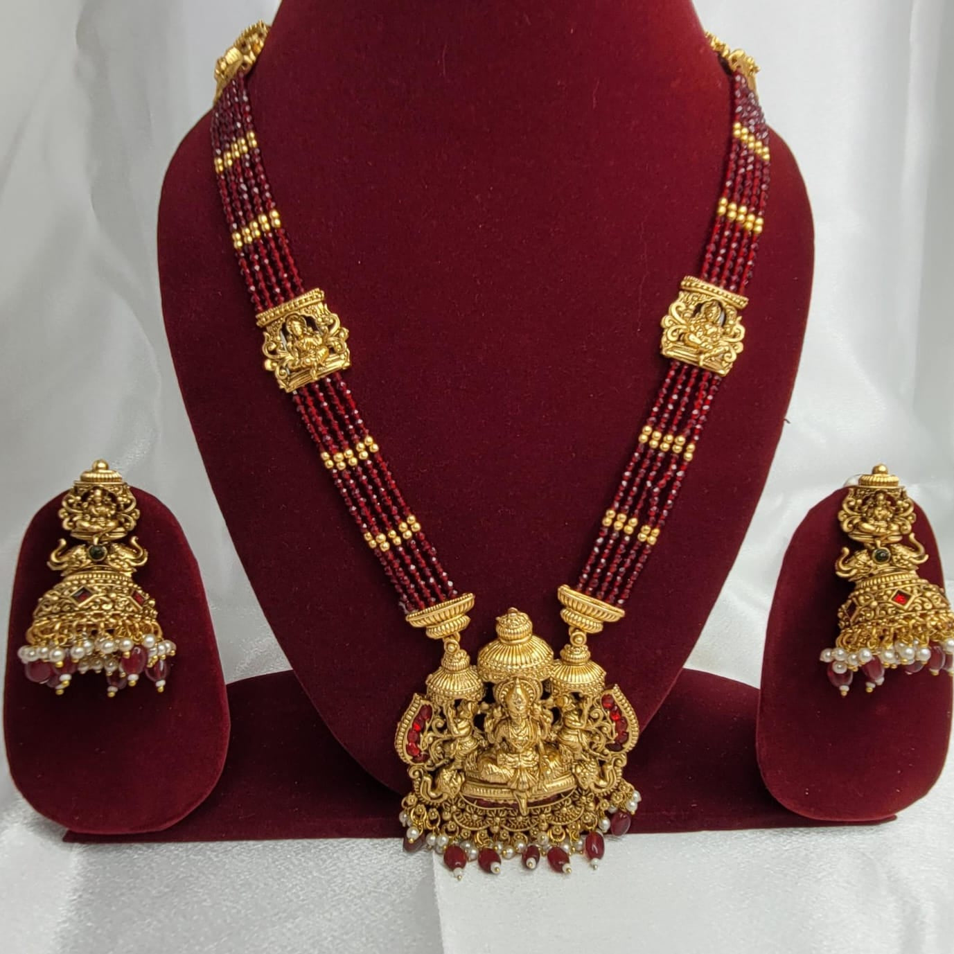 Antique - Maroon Beaded Lakshmi Necklace Set