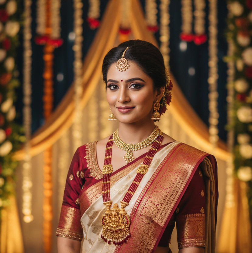 Antique - Maroon Beaded Lakshmi Necklace Set