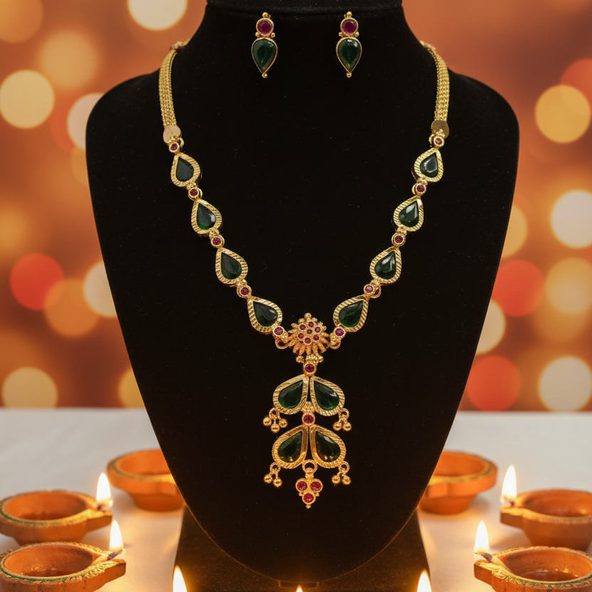 Traditional Gold Plated Palakka Necklace set