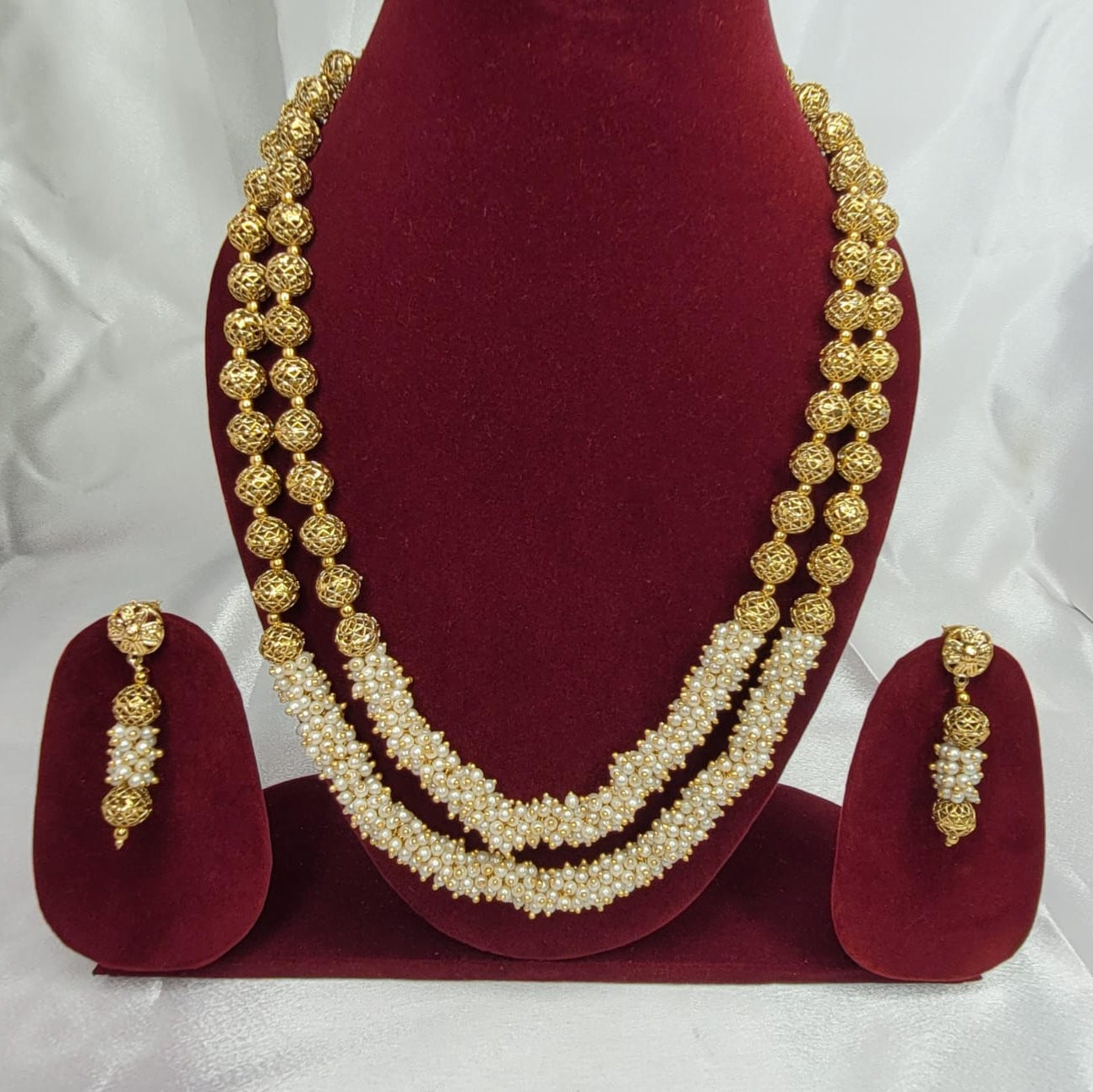 Antique Finish Golden Balls Pearls Short Haram