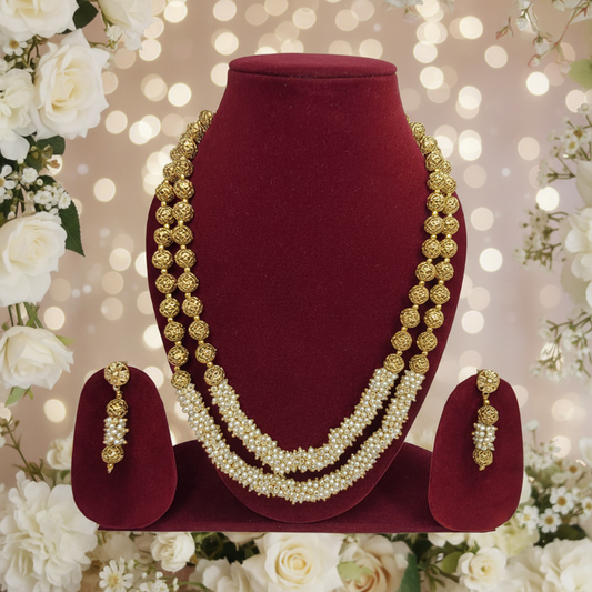 Antique Finish Golden Balls Pearls Short Haram