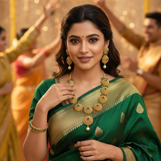 Green Coin like motif temple Necklace set