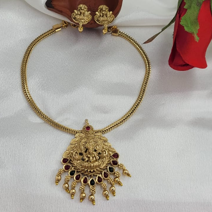 Antique gold - Lakshmi Temple Necklace Set