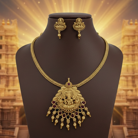 Antique gold - Lakshmi Temple Necklace Set