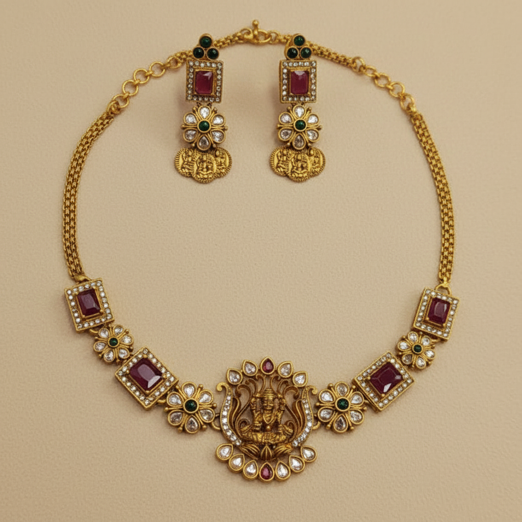 Rajwadi Temple Necklace Set with Earrings.