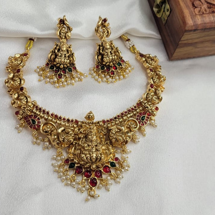 Antique Gold Plated Lakshmi Motif -Bridal Choker Necklace Set