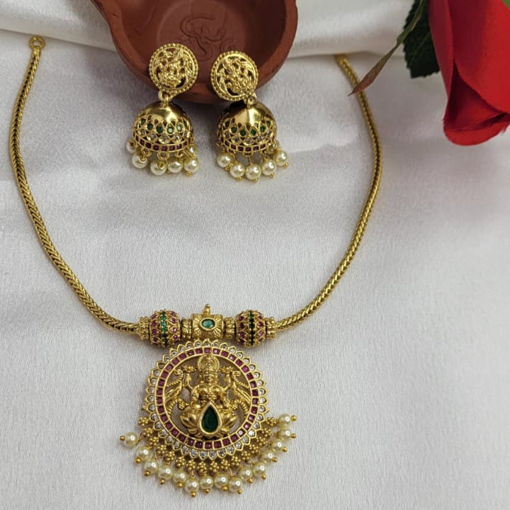 Traditional Gold Plated Lakshmi Motif Pendant Set
