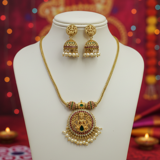 Traditional Gold Plated Lakshmi Motif Pendant Set