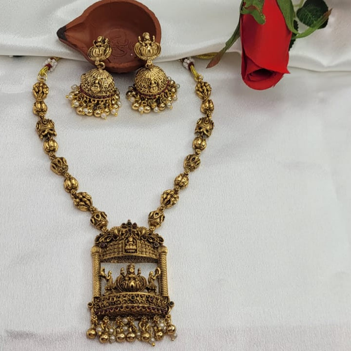 Antique Gold Lakshmi Motif Necklace Set for Women