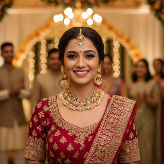 Traditional Matte Finish Lakshmi Motif Temple Necklace Set