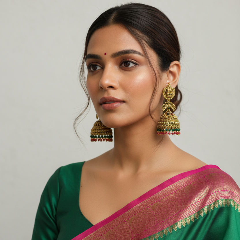 Gold Plated Lakshmi Jhumki Earrings