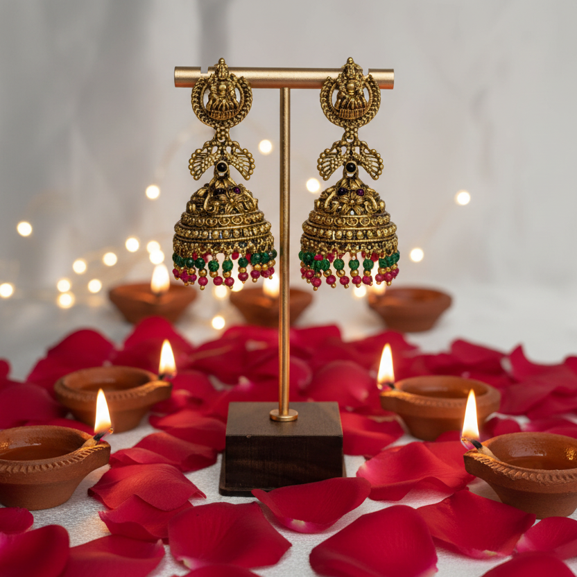 Gold Plated Lakshmi Jhumki Earrings