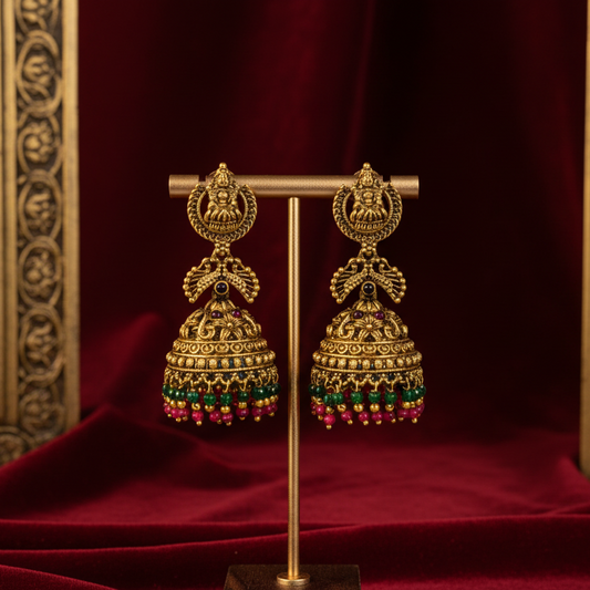 Gold Plated Lakshmi Jhumki Earrings