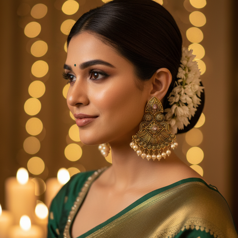 Rajwadi Pearl Fan Earrings