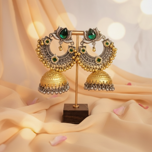 Emerald Rajwadi Jhumka Earrings