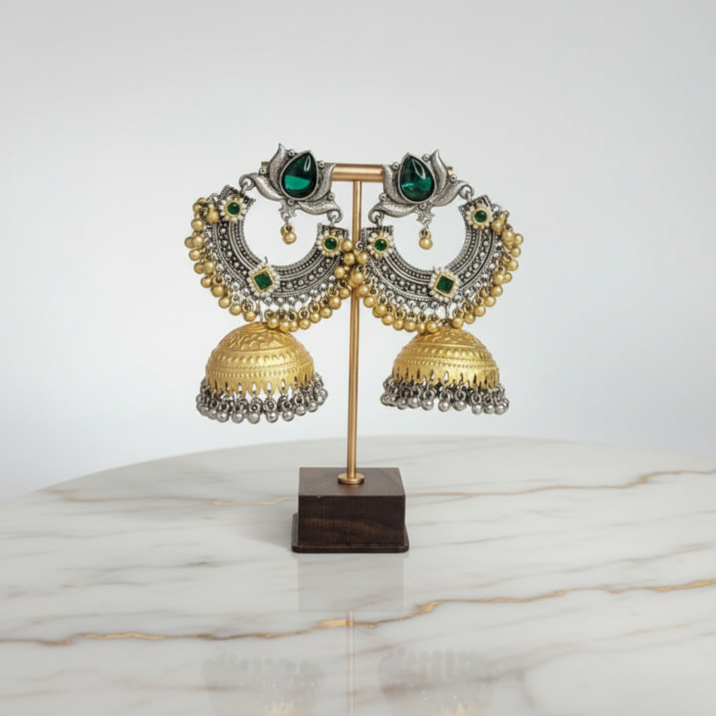 Emerald Rajwadi Jhumka Earrings