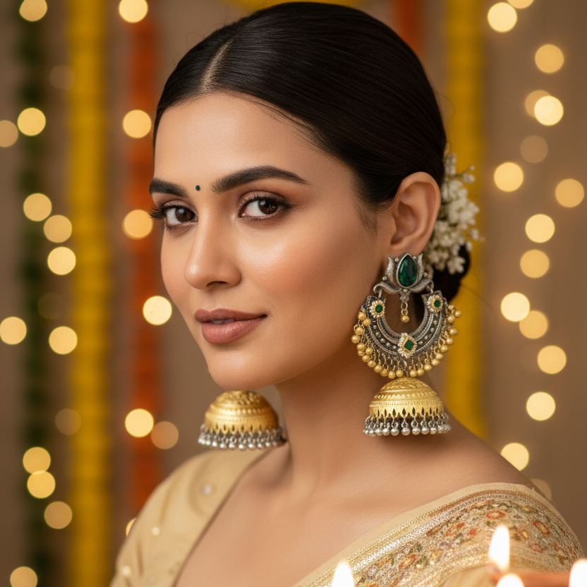 Emerald Rajwadi Jhumka Earrings