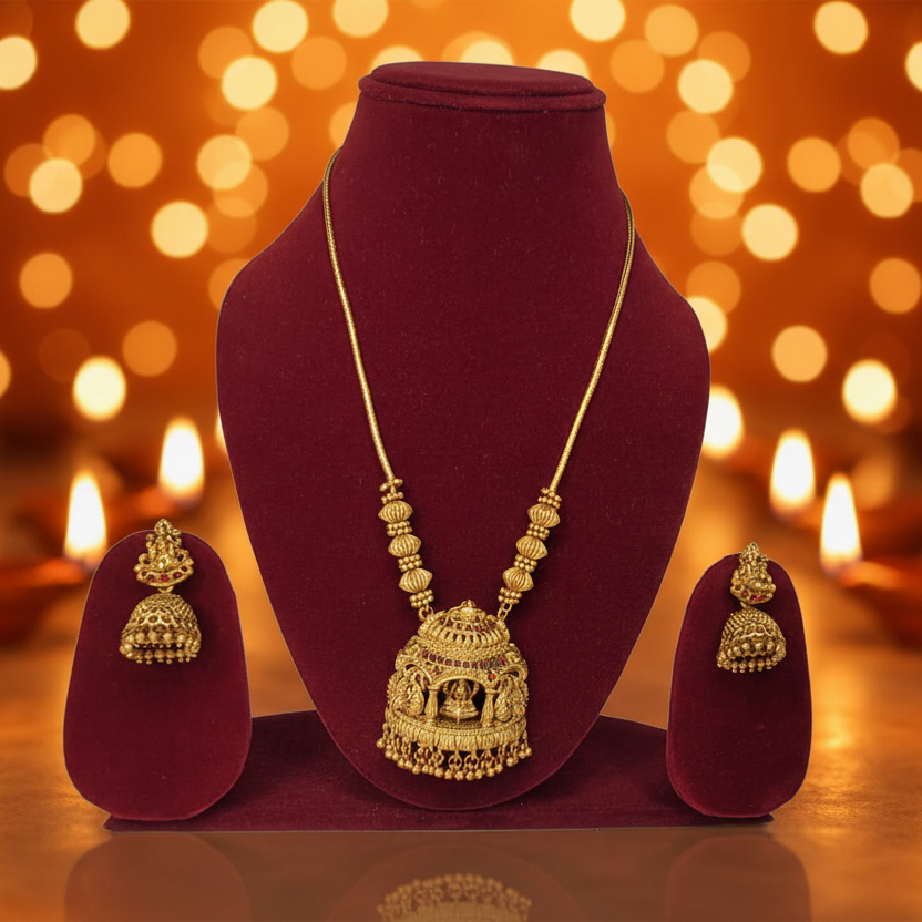 Tradtional Gold Plated Lakshmi Motif Pendant Set